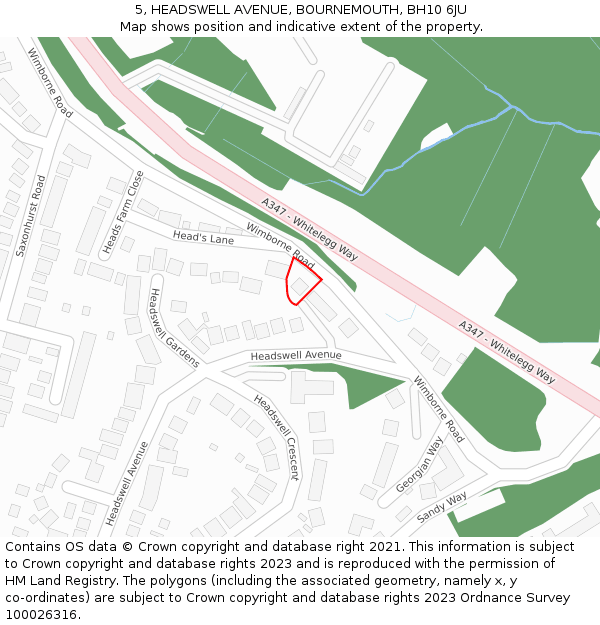 5, HEADSWELL AVENUE, BOURNEMOUTH, BH10 6JU: Location map and indicative extent of plot