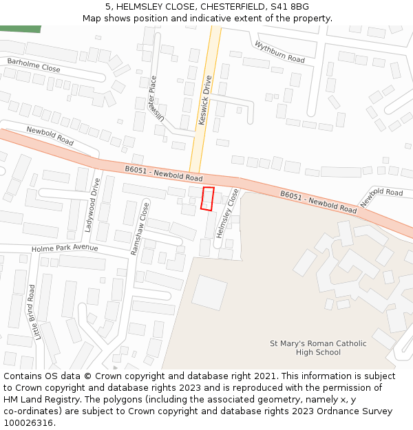 5, HELMSLEY CLOSE, CHESTERFIELD, S41 8BG: Location map and indicative extent of plot