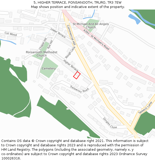 5, HIGHER TERRACE, PONSANOOTH, TRURO, TR3 7EW: Location map and indicative extent of plot