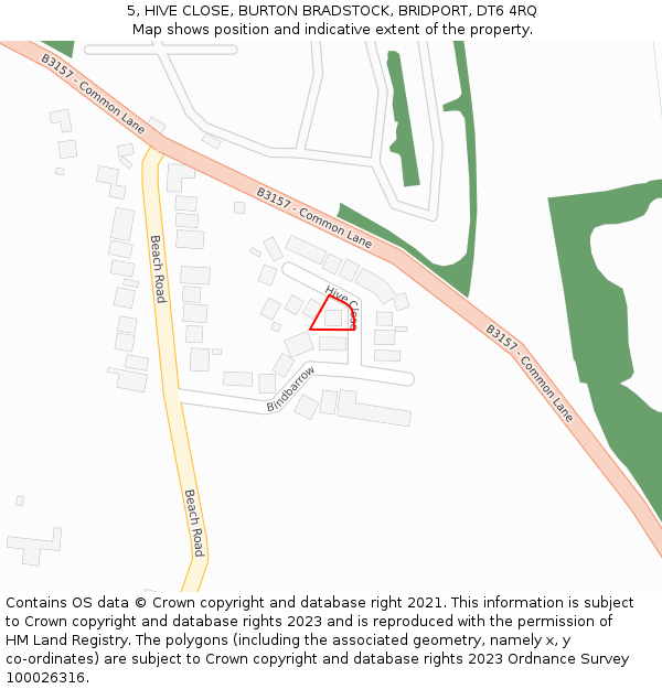 5, HIVE CLOSE, BURTON BRADSTOCK, BRIDPORT, DT6 4RQ: Location map and indicative extent of plot