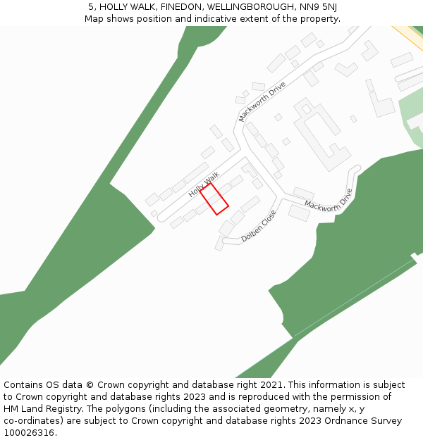 5, HOLLY WALK, FINEDON, WELLINGBOROUGH, NN9 5NJ: Location map and indicative extent of plot