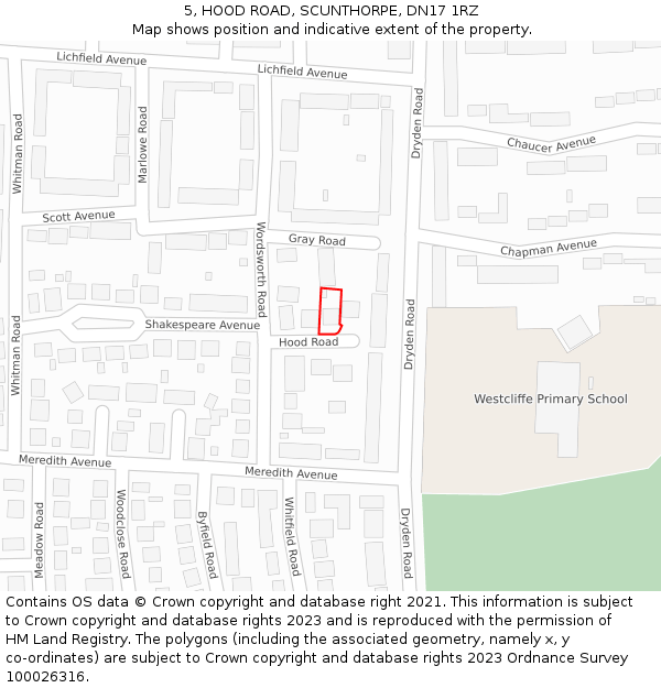 5, HOOD ROAD, SCUNTHORPE, DN17 1RZ: Location map and indicative extent of plot