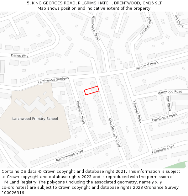 5, KING GEORGES ROAD, PILGRIMS HATCH, BRENTWOOD, CM15 9LT: Location map and indicative extent of plot