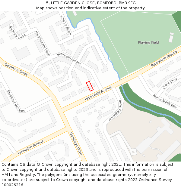 5, LITTLE GARDEN CLOSE, ROMFORD, RM3 9FG: Location map and indicative extent of plot