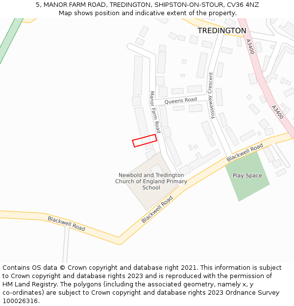 5, MANOR FARM ROAD, TREDINGTON, SHIPSTON-ON-STOUR, CV36 4NZ: Location map and indicative extent of plot