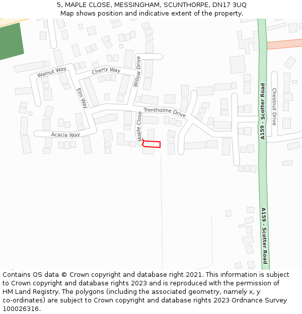 5, MAPLE CLOSE, MESSINGHAM, SCUNTHORPE, DN17 3UQ: Location map and indicative extent of plot