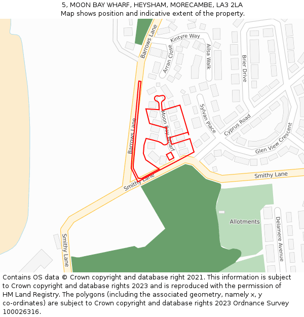 5, MOON BAY WHARF, HEYSHAM, MORECAMBE, LA3 2LA: Location map and indicative extent of plot