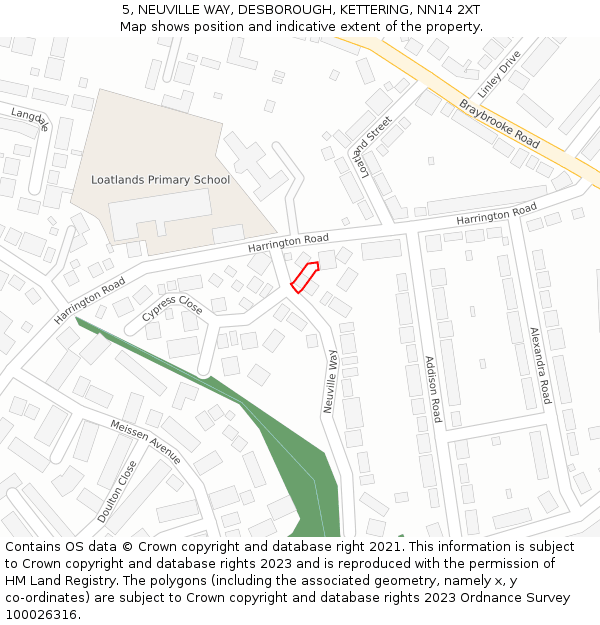 5, NEUVILLE WAY, DESBOROUGH, KETTERING, NN14 2XT: Location map and indicative extent of plot