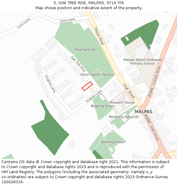 5, OAK TREE RISE, MALPAS, SY14 7FA: Location map and indicative extent of plot