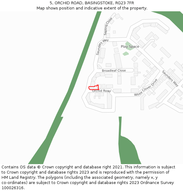 5, ORCHID ROAD, BASINGSTOKE, RG23 7FR: Location map and indicative extent of plot