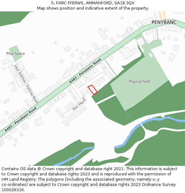 5, PARC FFERWS, AMMANFORD, SA18 3QX: Location map and indicative extent of plot