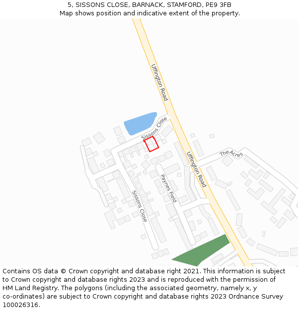 5, SISSONS CLOSE, BARNACK, STAMFORD, PE9 3FB: Location map and indicative extent of plot