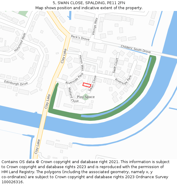 5, SWAN CLOSE, SPALDING, PE11 2FN: Location map and indicative extent of plot