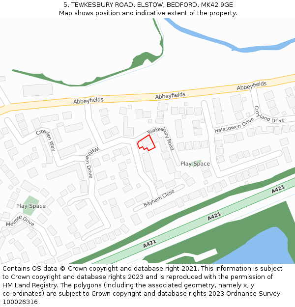 5, TEWKESBURY ROAD, ELSTOW, BEDFORD, MK42 9GE: Location map and indicative extent of plot