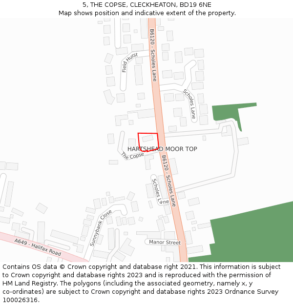 5, THE COPSE, CLECKHEATON, BD19 6NE: Location map and indicative extent of plot