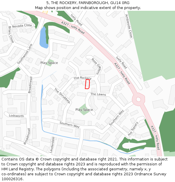 5, THE ROCKERY, FARNBOROUGH, GU14 0RG: Location map and indicative extent of plot