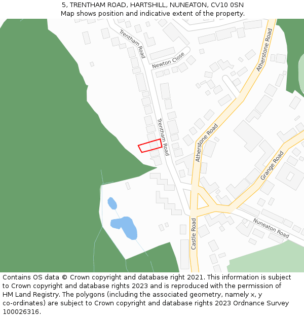 5, TRENTHAM ROAD, HARTSHILL, NUNEATON, CV10 0SN: Location map and indicative extent of plot