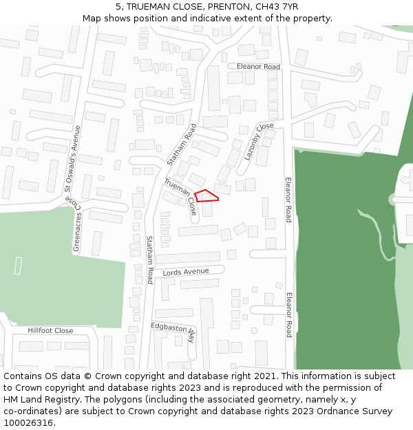 5, TRUEMAN CLOSE, PRENTON, CH43 7YR: Location map and indicative extent of plot