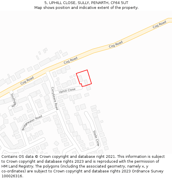 5, UPHILL CLOSE, SULLY, PENARTH, CF64 5UT: Location map and indicative extent of plot