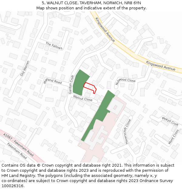 5, WALNUT CLOSE, TAVERHAM, NORWICH, NR8 6YN: Location map and indicative extent of plot