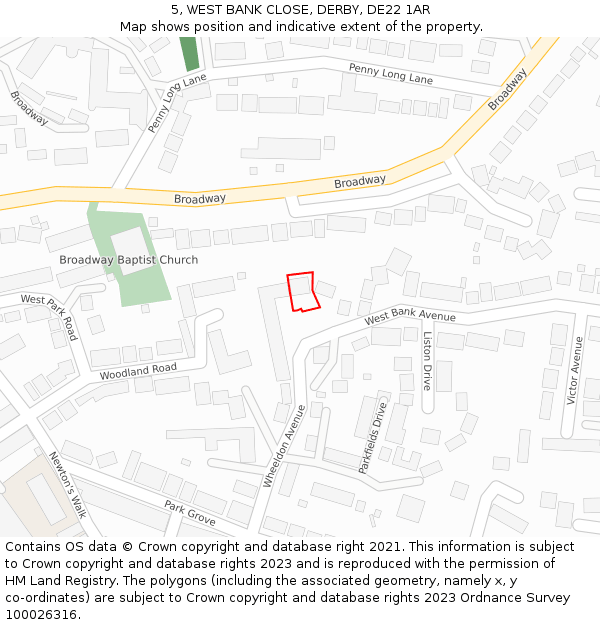 5, WEST BANK CLOSE, DERBY, DE22 1AR: Location map and indicative extent of plot