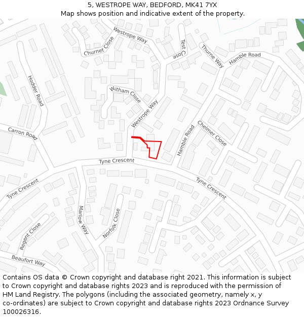 5, WESTROPE WAY, BEDFORD, MK41 7YX: Location map and indicative extent of plot