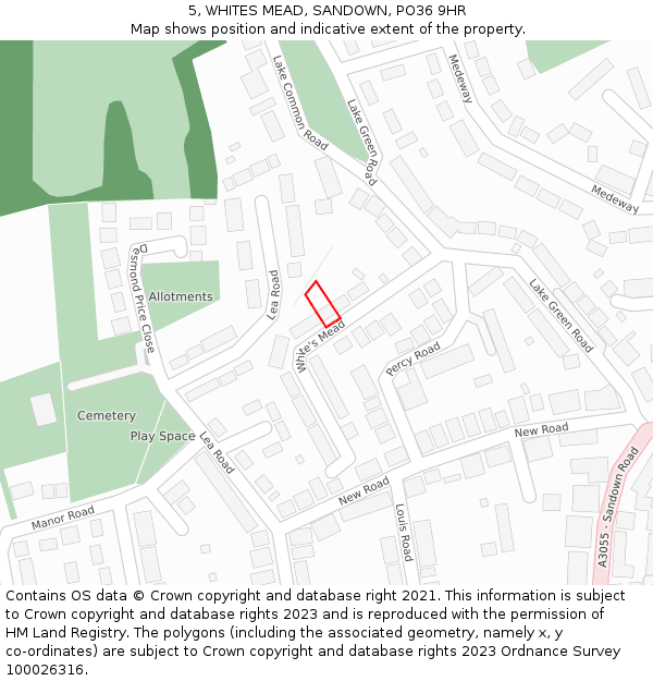 5, WHITES MEAD, SANDOWN, PO36 9HR: Location map and indicative extent of plot