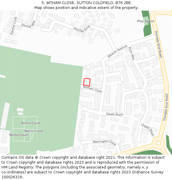 5, WITHAM CLOSE, SUTTON COLDFIELD, B76 2BE: Location map and indicative extent of plot