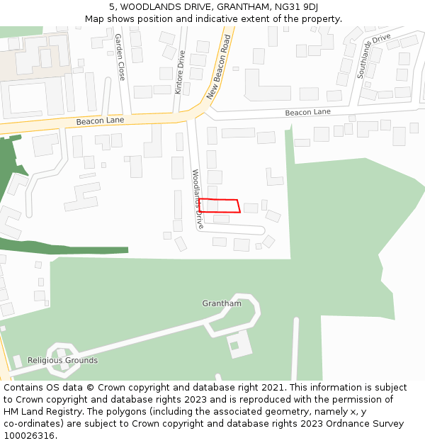 5, WOODLANDS DRIVE, GRANTHAM, NG31 9DJ: Location map and indicative extent of plot