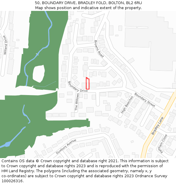 50, BOUNDARY DRIVE, BRADLEY FOLD, BOLTON, BL2 6RU: Location map and indicative extent of plot