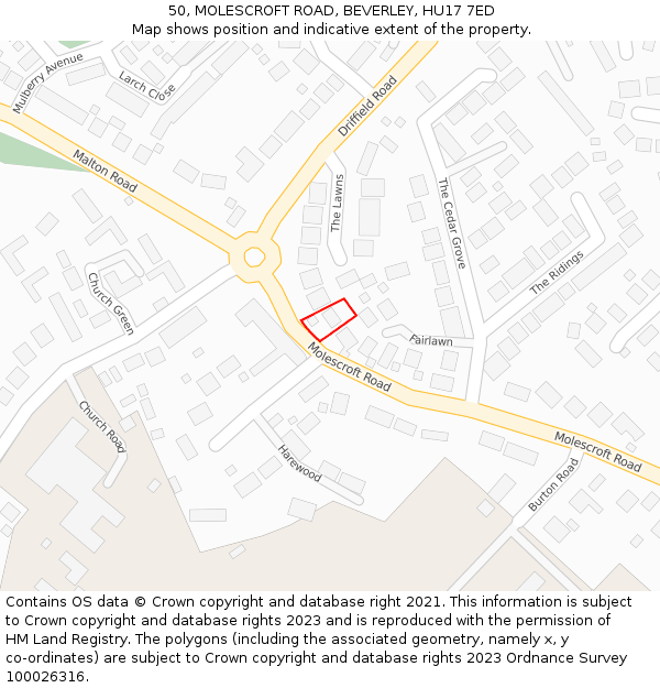 50, MOLESCROFT ROAD, BEVERLEY, HU17 7ED: Location map and indicative extent of plot