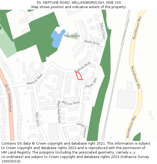 50, NEPTUNE ROAD, WELLINGBOROUGH, NN8 1SS: Location map and indicative extent of plot