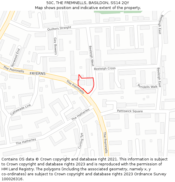 50C, THE FREMNELLS, BASILDON, SS14 2QY: Location map and indicative extent of plot