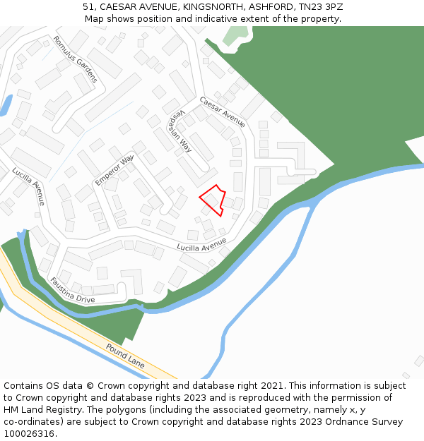 51, CAESAR AVENUE, KINGSNORTH, ASHFORD, TN23 3PZ: Location map and indicative extent of plot