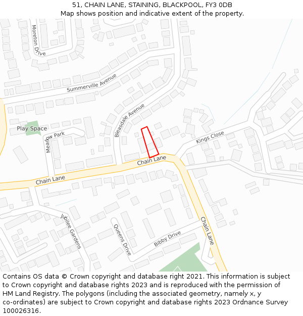 51, CHAIN LANE, STAINING, BLACKPOOL, FY3 0DB: Location map and indicative extent of plot