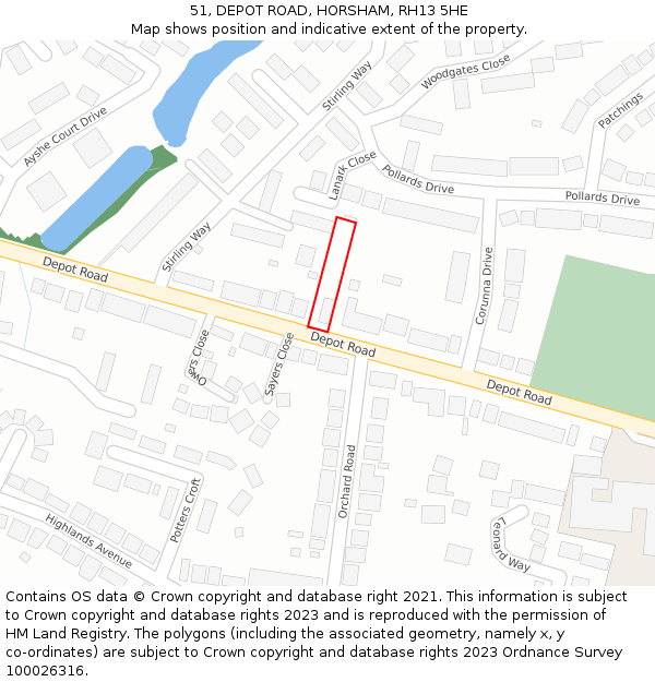 51, DEPOT ROAD, HORSHAM, RH13 5HE: Location map and indicative extent of plot