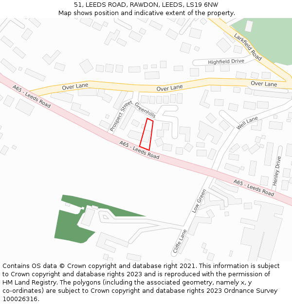 51, LEEDS ROAD, RAWDON, LEEDS, LS19 6NW: Location map and indicative extent of plot