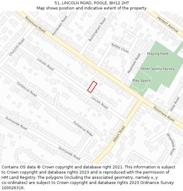 51, LINCOLN ROAD, POOLE, BH12 2HT: Location map and indicative extent of plot