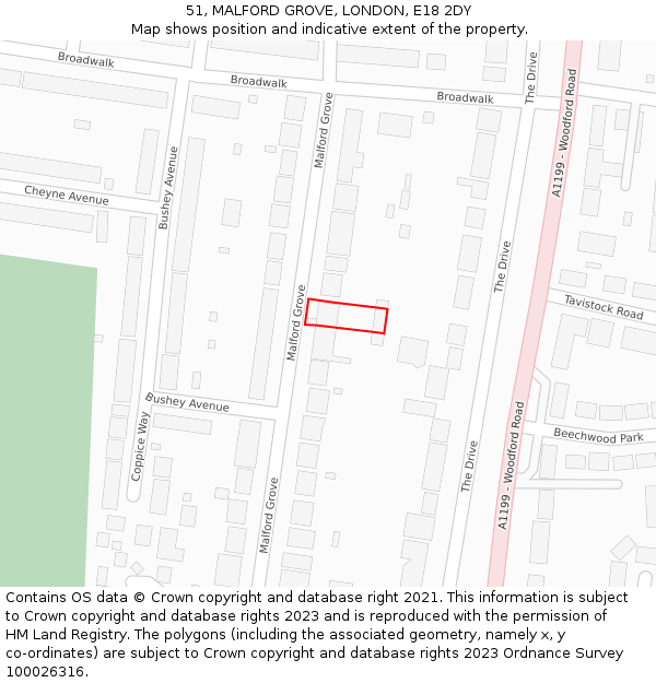 51, MALFORD GROVE, LONDON, E18 2DY: Location map and indicative extent of plot