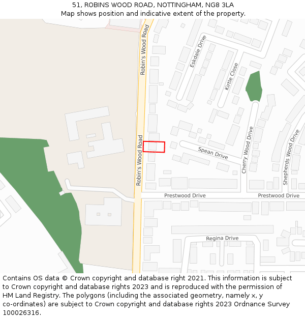 51, ROBINS WOOD ROAD, NOTTINGHAM, NG8 3LA: Location map and indicative extent of plot