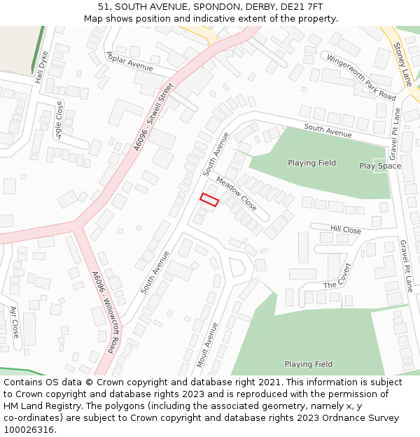 51, SOUTH AVENUE, SPONDON, DERBY, DE21 7FT: Location map and indicative extent of plot