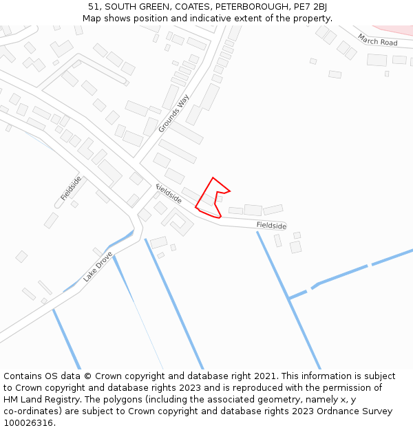 51, SOUTH GREEN, COATES, PETERBOROUGH, PE7 2BJ: Location map and indicative extent of plot