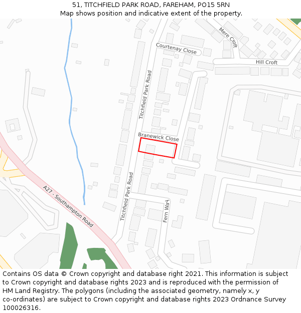 51, TITCHFIELD PARK ROAD, FAREHAM, PO15 5RN: Location map and indicative extent of plot