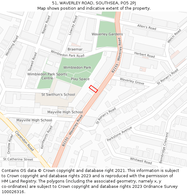 51, WAVERLEY ROAD, SOUTHSEA, PO5 2PJ: Location map and indicative extent of plot