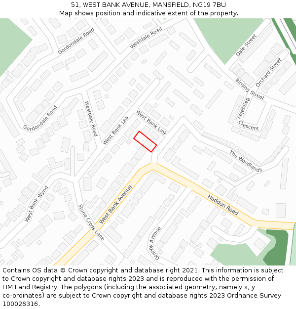 51, WEST BANK AVENUE, MANSFIELD, NG19 7BU: Location map and indicative extent of plot