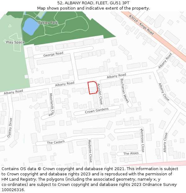 52, ALBANY ROAD, FLEET, GU51 3PT: Location map and indicative extent of plot