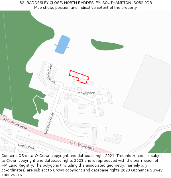 52, BADDESLEY CLOSE, NORTH BADDESLEY, SOUTHAMPTON, SO52 9DR: Location map and indicative extent of plot