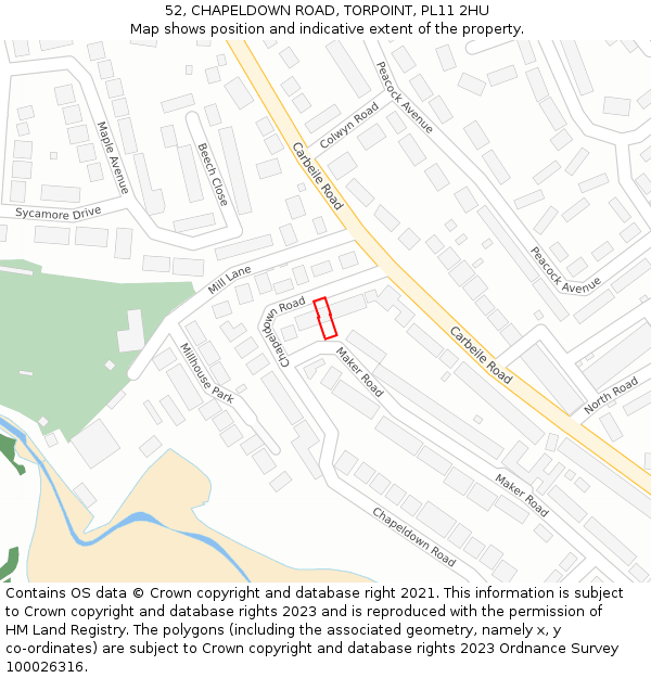 52, CHAPELDOWN ROAD, TORPOINT, PL11 2HU: Location map and indicative extent of plot