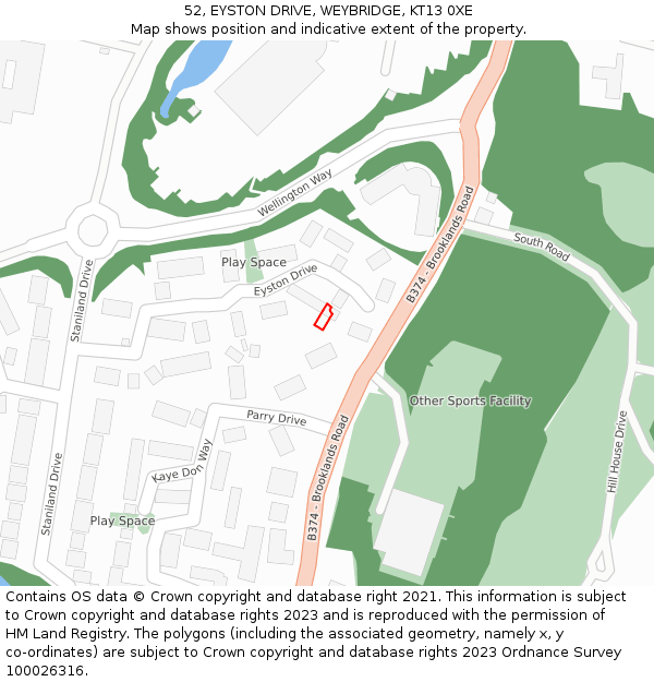 52, EYSTON DRIVE, WEYBRIDGE, KT13 0XE: Location map and indicative extent of plot