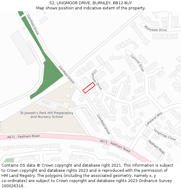 52, LINGMOOR DRIVE, BURNLEY, BB12 8UY: Location map and indicative extent of plot